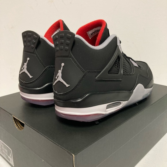 New air jordan 4 retro breds mens golf shoes in hand - Picture 4 of 12